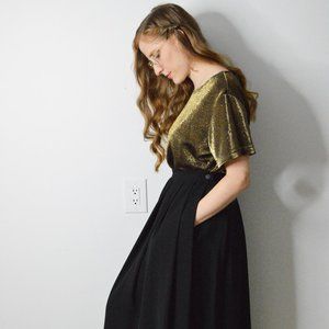 vintage black pleated maxi skirt heavy warm winter maxi skirt new years eve midi